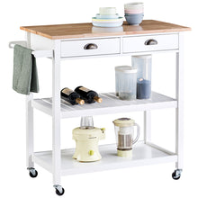 Load image into Gallery viewer, ChooChoo Rolling Kitchen Cart, Portable Kitchen Island Wood Top Kitchen Trolley with Drawers and Two-Tier Open Shelf, Towel Rack, White