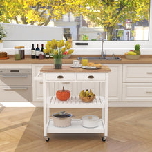 Load image into Gallery viewer, ChooChoo Rolling Kitchen Cart, Portable Kitchen Island Wood Top Kitchen Trolley with Drawers and Two-Tier Open Shelf, Towel Rack, White