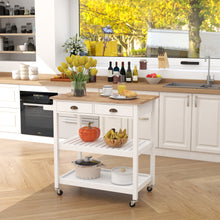 Load image into Gallery viewer, ChooChoo Rolling Kitchen Cart, Portable Kitchen Island Wood Top Kitchen Trolley with Drawers and Two-Tier Open Shelf, Towel Rack, White