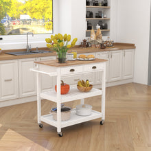 Load image into Gallery viewer, ChooChoo Rolling Kitchen Cart, Portable Kitchen Island Wood Top Kitchen Trolley with Drawers and Two-Tier Open Shelf, Towel Rack, White