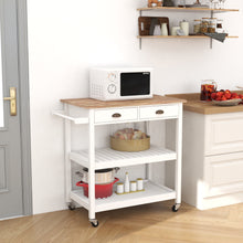 Load image into Gallery viewer, ChooChoo Rolling Kitchen Cart, Portable Kitchen Island Wood Top Kitchen Trolley with Drawers and Two-Tier Open Shelf, Towel Rack, White