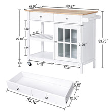 Load image into Gallery viewer, ChooChoo Rolling Kitchen Island, Portable Kitchen Cart Wood Top Kitchen Trolley with Drawers and Glass Door Cabinet, Wine Shelf, Towel Rack, White