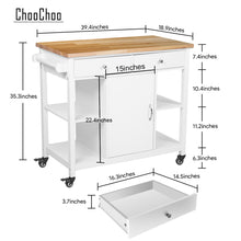 Load image into Gallery viewer, ChooChoo Kitchen Cart on Wheels with Wood Top, Utility Wood Kitchen Islands with Storage and Drawers, Easy Assembly