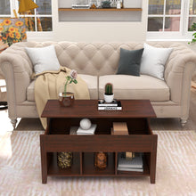 Load image into Gallery viewer, ChooChoo Lift Top Coffee Table w/Hidden Storage Compartment and 3 Lower Open Shelves, Pop Up Coffee Table for Living Room, Brown