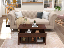 Load image into Gallery viewer, ChooChoo Lift Top Coffee Table w/Hidden Storage Compartment and 3 Lower Open Shelves, Pop Up Coffee Table for Living Room, Brown