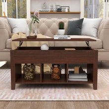 Load image into Gallery viewer, ChooChoo Lift Top Coffee Table w/Hidden Storage Compartment and 3 Lower Open Shelves, Pop Up Coffee Table for Living Room, Brown