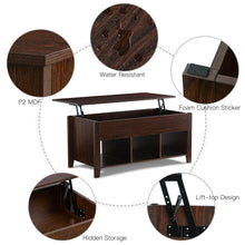 Load image into Gallery viewer, ChooChoo Lift Top Coffee Table w/Hidden Storage Compartment and 3 Lower Open Shelves, Pop Up Coffee Table for Living Room, Brown