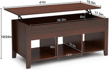 Load image into Gallery viewer, ChooChoo Lift Top Coffee Table w/Hidden Storage Compartment and 3 Lower Open Shelves, Pop Up Coffee Table for Living Room, Brown