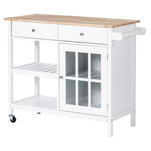 Load image into Gallery viewer, ChooChoo Rolling Kitchen Island, Portable Kitchen Cart Wood Top Kitchen Trolley with Drawers and Glass Door Cabinet, Wine Shelf, Towel Rack, White
