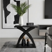 Load image into Gallery viewer, Modern End Table with Storage Shelf, X-Design Side Table Living Room
