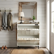 Load image into Gallery viewer, Shoe Storage Cabinet with 2 Flip Drawers, Freestanding Hidden Slim Narrow Shoe Rack for Entryway
