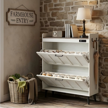 Load image into Gallery viewer, Shoe Storage Cabinet with 2 Flip Drawers, Freestanding Hidden Slim Narrow Shoe Rack for Entryway
