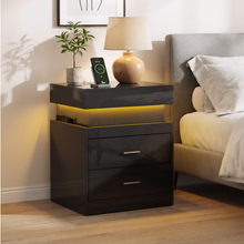 Load image into Gallery viewer, Nightstand with Drawers, Side Table with Sliding Top Storage for Living Room, Bedroom, Black
