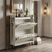 Load image into Gallery viewer, Shoe Storage Cabinet with 2 Flip Drawers, Freestanding Hidden Slim Narrow Shoe Rack for Entryway
