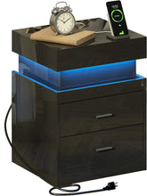 Load image into Gallery viewer, Nightstand with Drawers, Side Table with Sliding Top Storage for Living Room, Bedroom, Black
