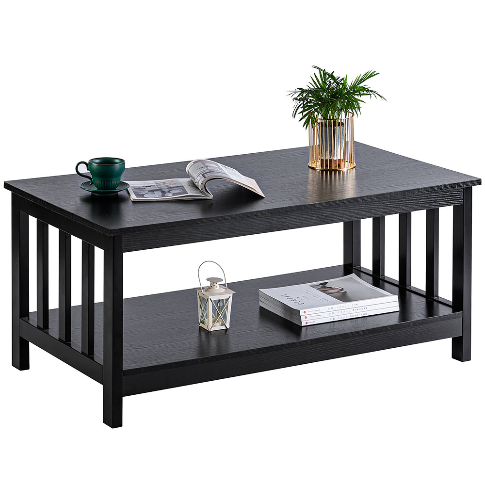ChooChoo Black Wood Coffee Table for Living Room, Rectangle Mission Coffee Table with Shelf, 40 Inch, Easy Assembly