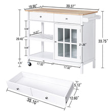 Load image into Gallery viewer, ChooChoo Rolling Kitchen Island, Portable Kitchen Cart Wood Top Kitchen Trolley with Drawers and Glass Door Cabinet, Wine Shelf, Towel Rack, White
