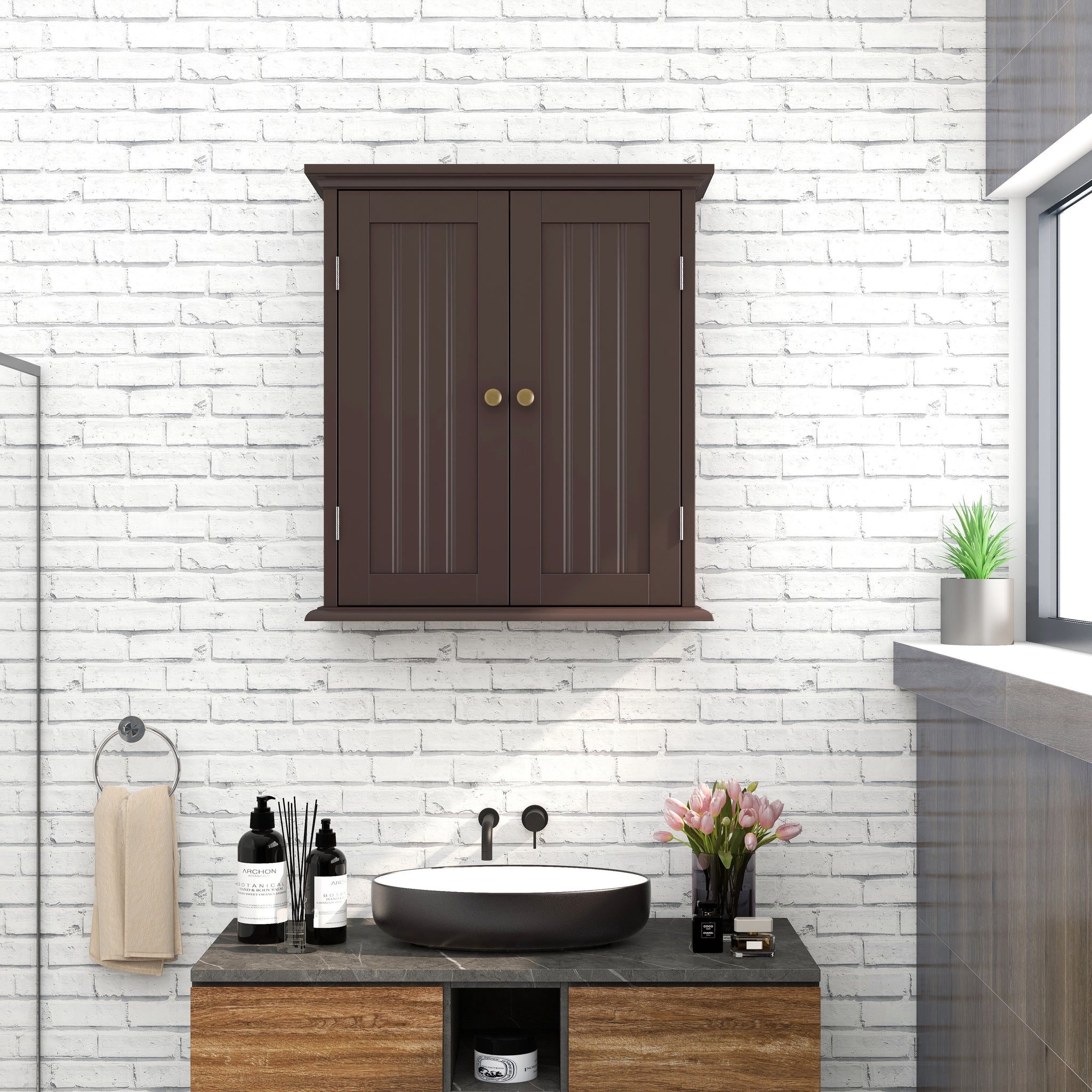 GOAWGO Narrow Wall Cabinet with a Bathroom Medicine Cabinet Door, Small  Wall Cabinet, Towel Shelf for Bathroom,Wooden Bathroom Storage Cabinet,  with