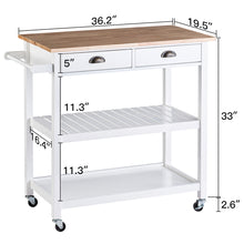 Load image into Gallery viewer, ChooChoo Rolling Kitchen Cart, Portable Kitchen Island Wood Top Kitchen Trolley with Drawers and Two-Tier Open Shelf, Towel Rack, White
