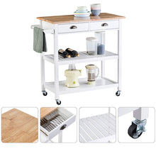 Load image into Gallery viewer, ChooChoo Rolling Kitchen Cart, Portable Kitchen Island Wood Top Kitchen Trolley with Drawers and Two-Tier Open Shelf, Towel Rack, White
