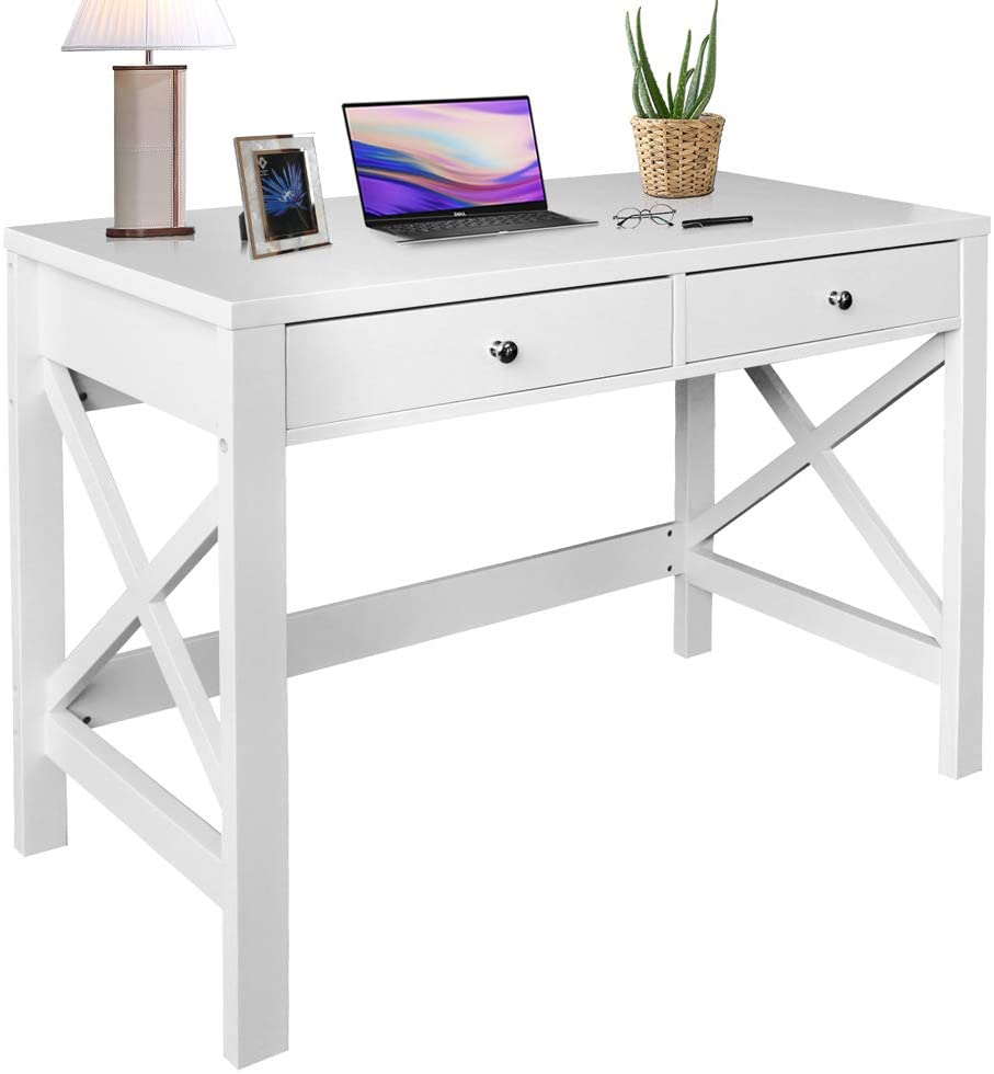 ChooChoo Home Office Desk Writing Computer Table Modern Design White Desk with Drawers, Makeup Vanity Table